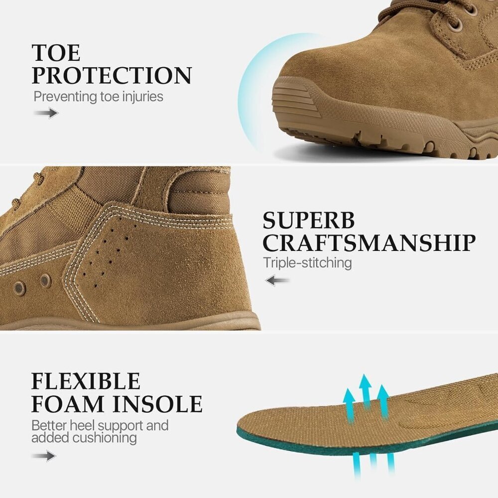Men's Suede Leather Bright Brown 8" Lightweight Military Work Combat Desert Boot - Picture 6 of 8
